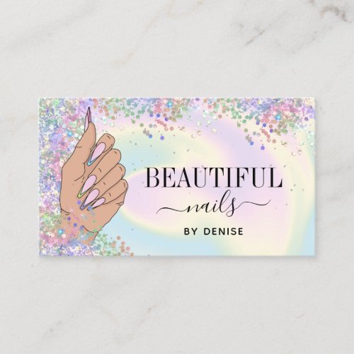 nail salon woman hand holograph nails technician   business card