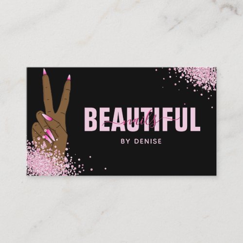 nail salon woman hand holograph nails technician   business card