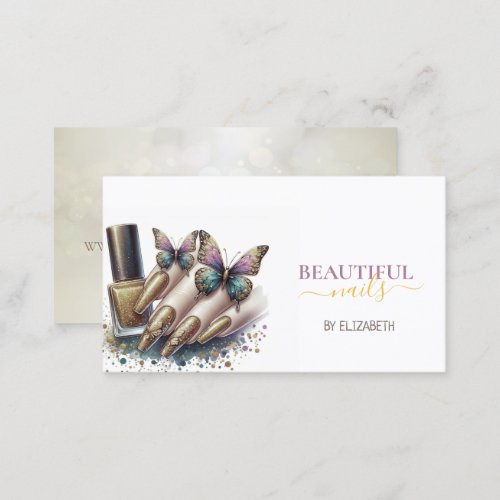Nail Salon Woman Hand Nails Butterfly Business Card