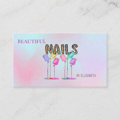 Nail Salon Woman Nail Polish Holographic Business Card