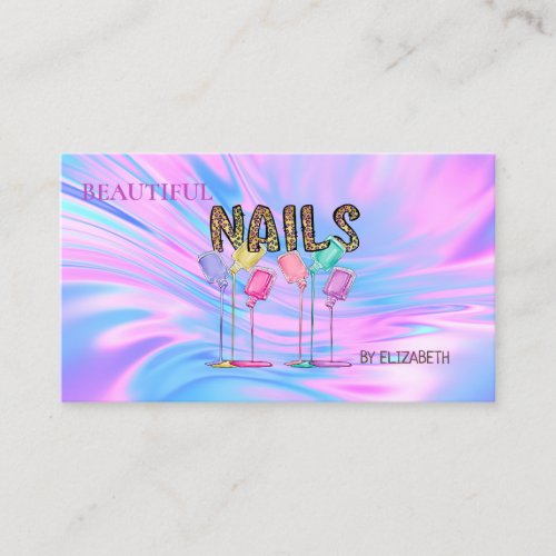 Nail Salon Woman Nail Polish Holographic Opal Business Card