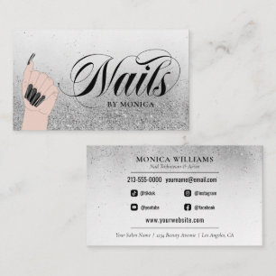 Nail Shop Manicure Tech Silver Black Glam Glitter Business Card