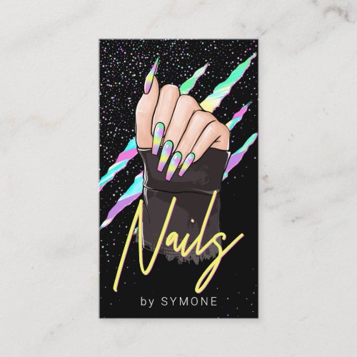 Nail Shop or Nail Tech Holographic Modern Glam Bus Business Card