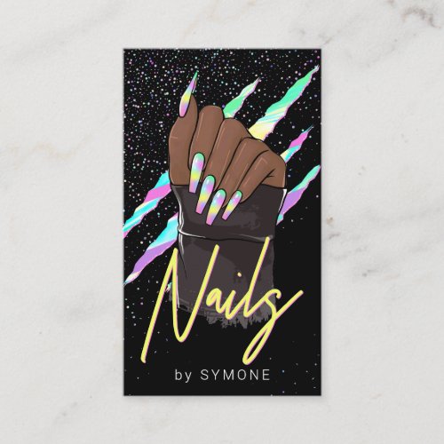 Nail Shop or Nail Tech Holographic Modern Glam Business Card
