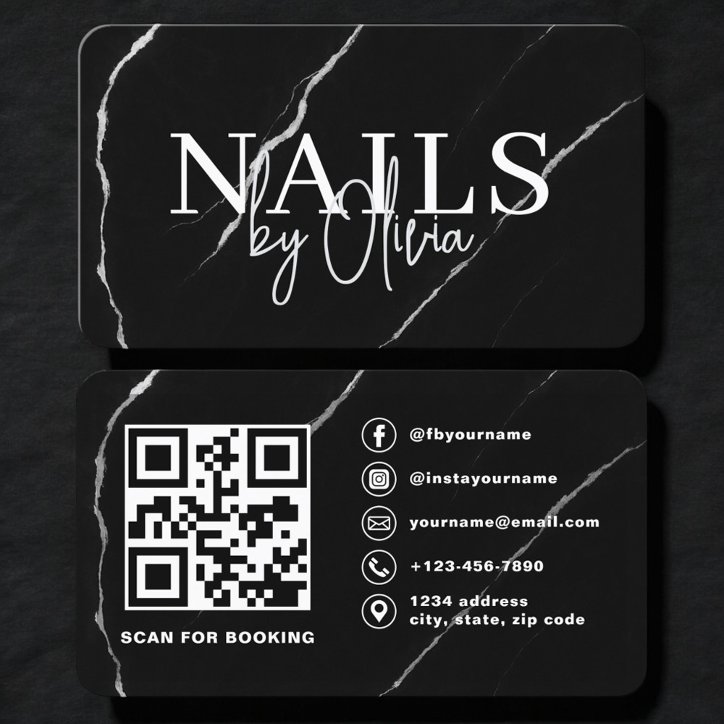 Nail Specialist Artist Black QR Code Business Card