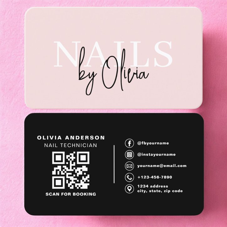 Nail Specialist Artist QR Code Pink Business Card