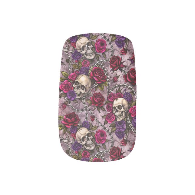 Nail Strips Skulls & Rose Halloween, Wedding Minx Nail Art (Left Thumb)