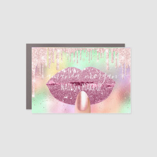 Nail Studio Artist Makeup Pink Drips Holographic Car Magnet