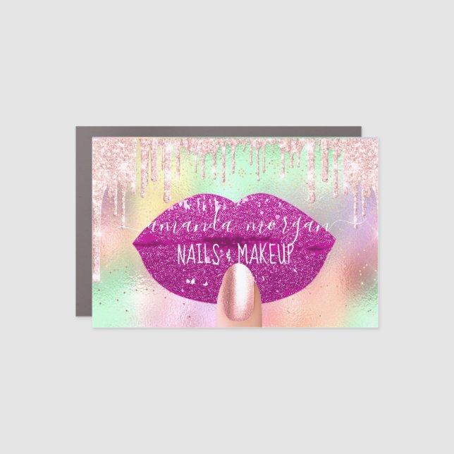 Nail Studio Artist Makeup Pink Glitter Kiss Lips Car Magnet (Front)