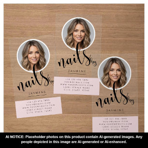Nail Studio Blush Pink Black Script Photo Clear Business Cards