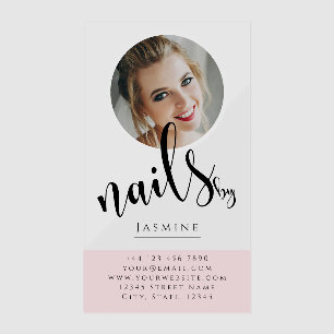 Nail Studio Blush Pink Black Script Photo Clear Business Cards
