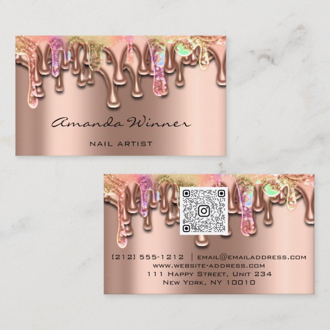 Nail Studio Drips Rose QR Logo Wax Body Epilation  Business Card (Front/Back)