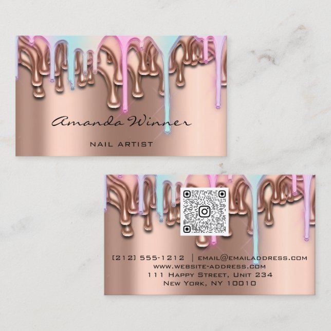 Nail Studio Drips Rose QR Logo Wax Epilation Pink  Business Card (Front/Back)