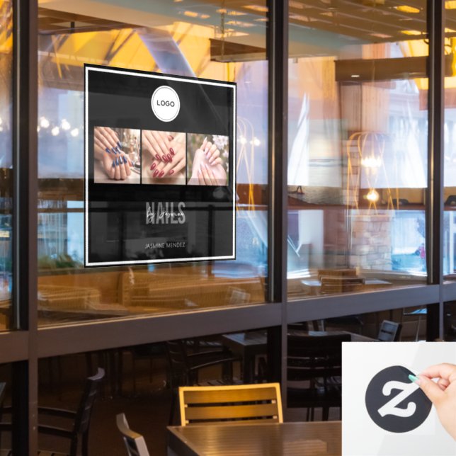 Nail Studio Elegant Photo Collage Logo  Window Cling (Restaurant Window)