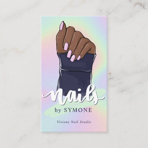 Nail Tech Artist Beauty Salon Pastel Holographic Business Card