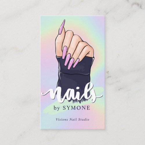 Nail Tech Artist Beauty Salon Pastel Holographic Business Card