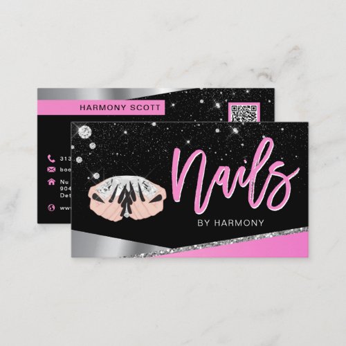 Nail Tech Artist Glam Pink Silver Diamond Salon Bu Business Card