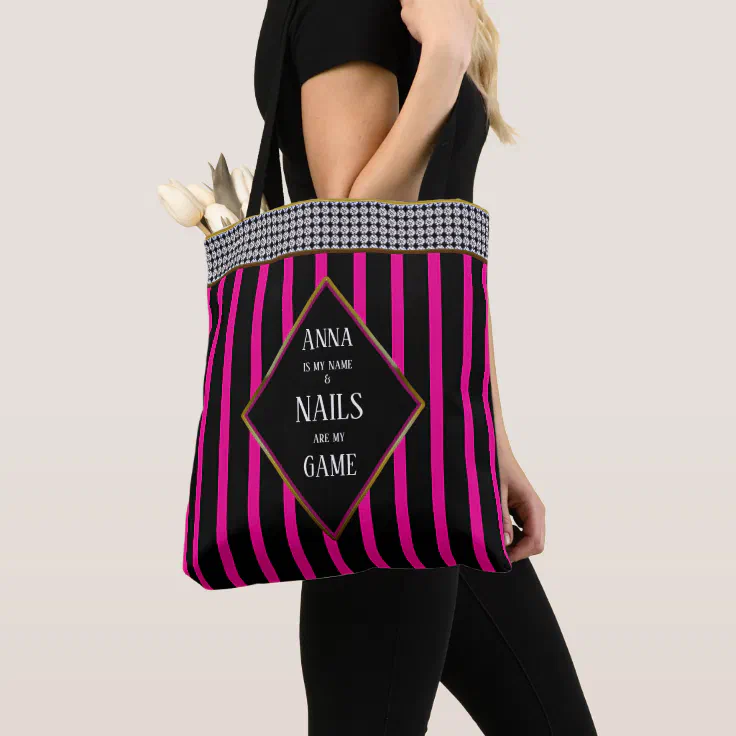 Nail Tech Bag, Name Insert, Manicurist, Black Tote Bag Zazzle