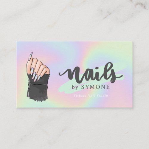 Nail Tech Beauty Salon Pastel Neon Holographic Bus Business Card