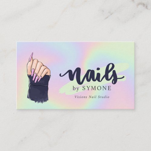 Nail Tech Beauty Salon Pastel Neon Holographic Business Card