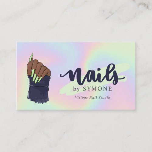 Nail Tech Beauty Salon Pastel Neon Holographic Business Card