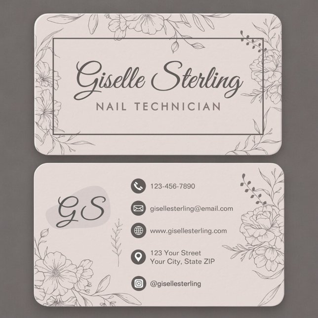 Nail Tech Blush Pink Floral Business Card (Creator Uploaded)