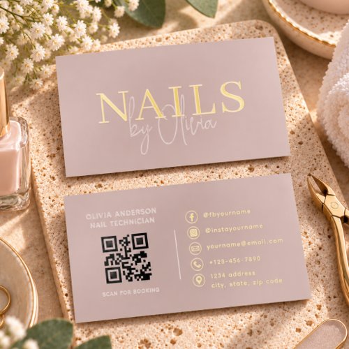 Nail Tech Blush Pink QR Code Foil Spot Gloss Business Cards