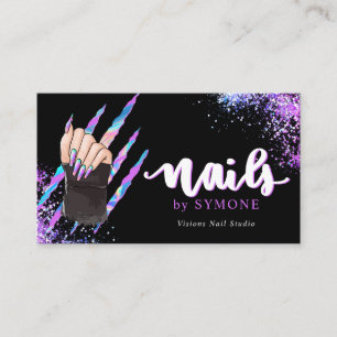 Nail Tech Bold Holographic Your Logo Business Card