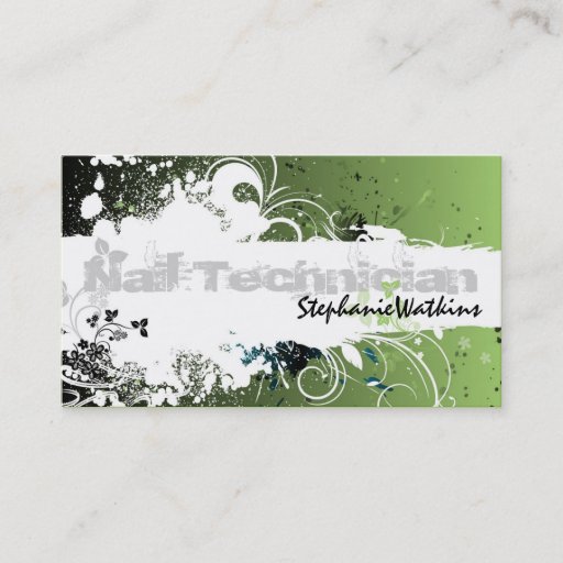 Customizable Nail Tech Business Card Grunge Splatter Green