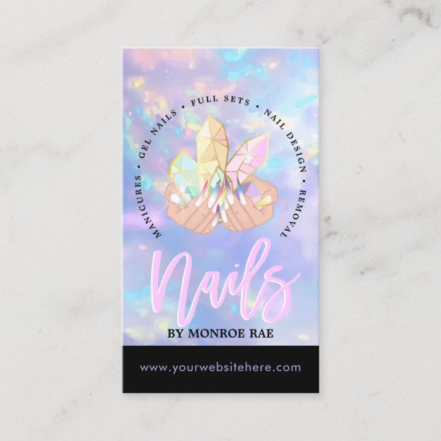 Nail Tech Crystal Holographic Nail Shop Blue Opal  Business Card (Front)