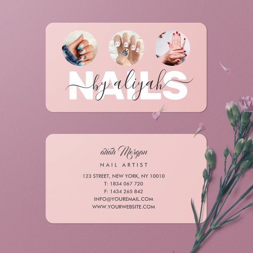 ​Nail Tech Dusty Pink 3 Photo Collage Salon Business Card