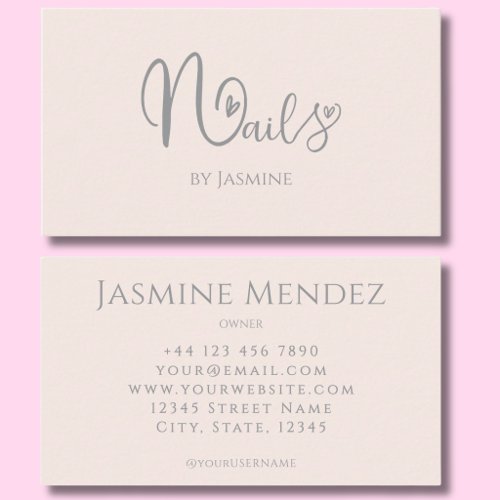 Nail Tech Earthy Champagne Pink Manicurie Salon Business Card