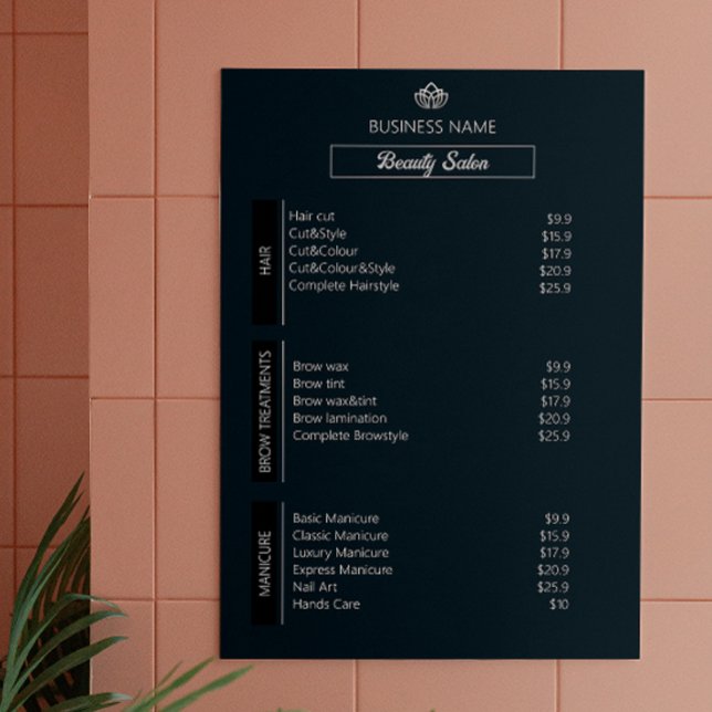 Nail Tech Esthetician Price List Black White Gray  Poster (Nail Tech Esthetician Price List Black White Gray Poster)