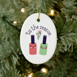 Nail tech gift- Nail polish kissing Ceramic Ornament