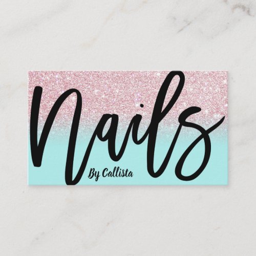 Nail Tech Girly Mint Pink Glitter Ombre Typography Business Card