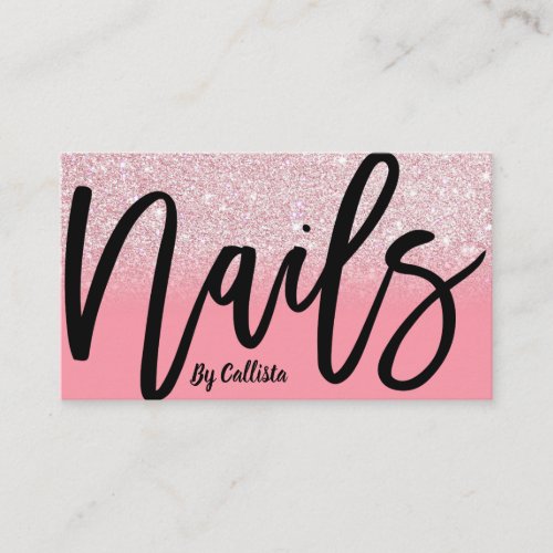 Nail Tech Girly Pink Glitter Ombre Typography Business Card