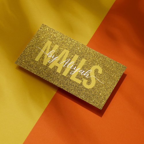 Nail Tech Gold Glitter Sparkle Typography Business Card
