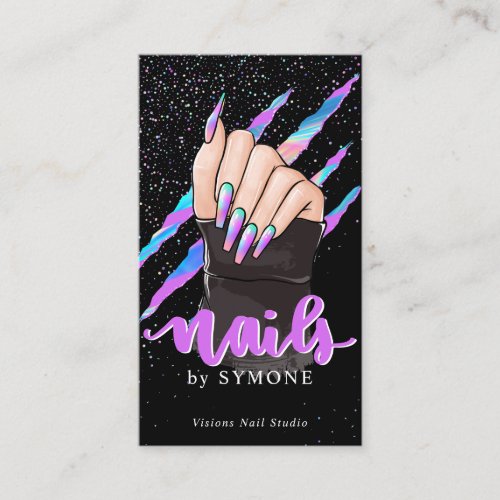 Nail Tech Holographic Claw Slash Nail Shop Logo Business Card