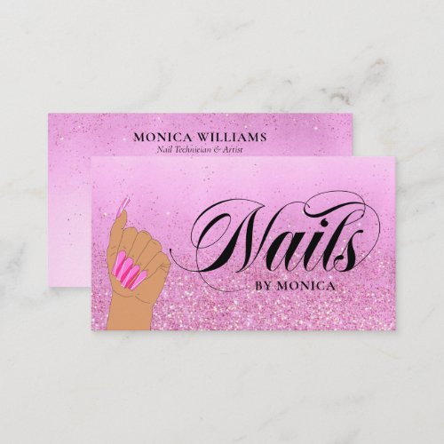 Nail Tech Manicure Artist Hot Pink Glam Glitter Business Card