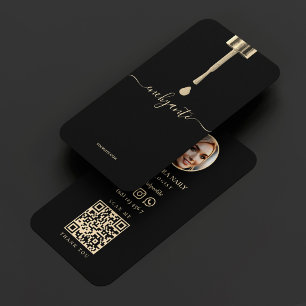 Nail Tech Manicurist Elegant Black Faux Gold Business Card