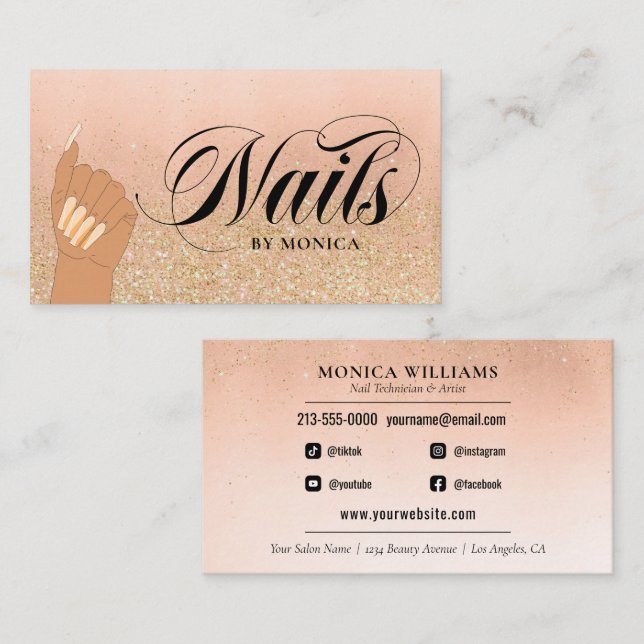 Nail Tech Manicurist Golden Glam Salon Business Card (Front/Back)