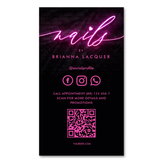 Nail Tech Manicurist Nail Artist Pink Modern Business Card Magnet (Front Vertical)