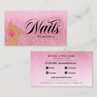 Nail Tech Manicurist Rose Red Glam Glitter Salon B Business Card
