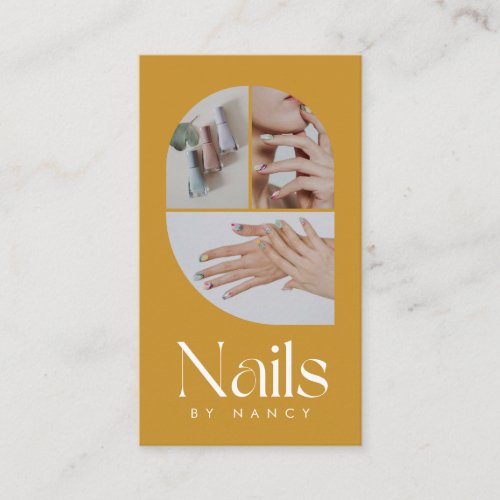 Nail Tech Multi Photo Collage Mustard Yellow  Business Card