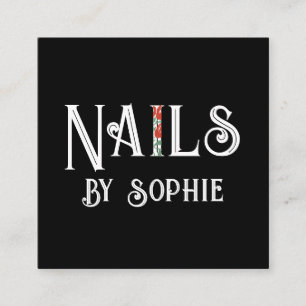 Nail Tech Nail Art Black Square Business Card