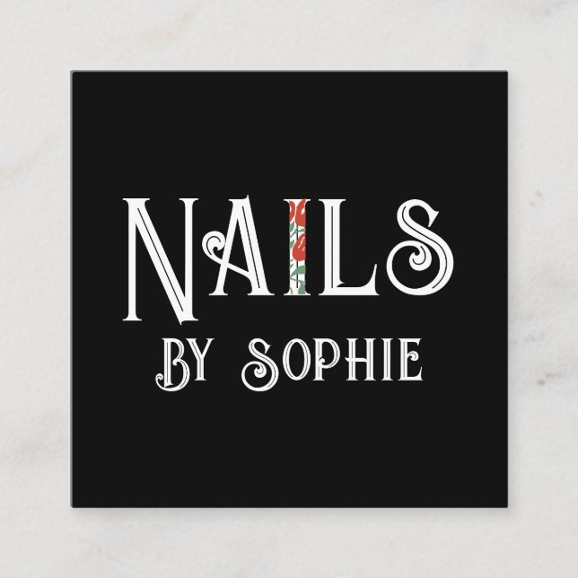 Nail Tech Nail Art Black Square Business Card (Front)