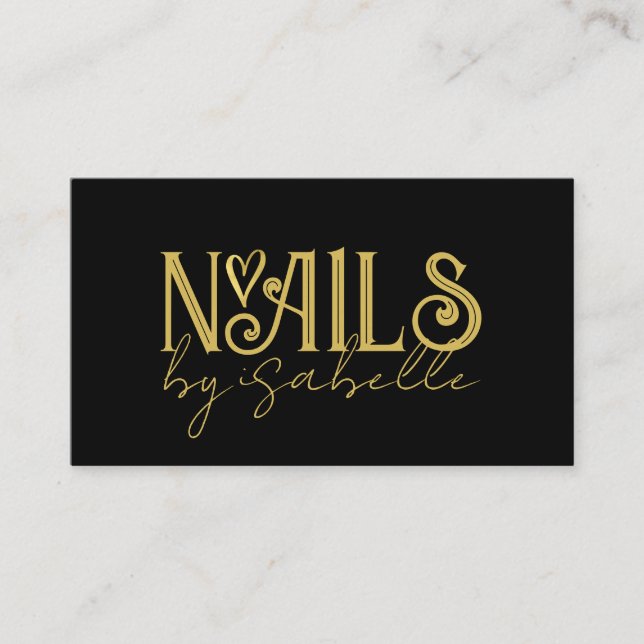 Nail Tech Nail Art Gold Black Business Card (Front)