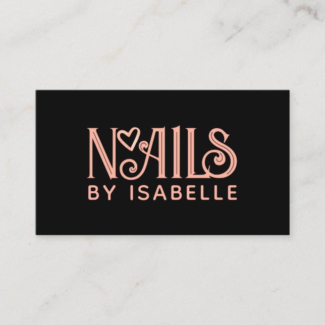 Nail Tech Nail Art Pink Logo Black Business Card (Front)
