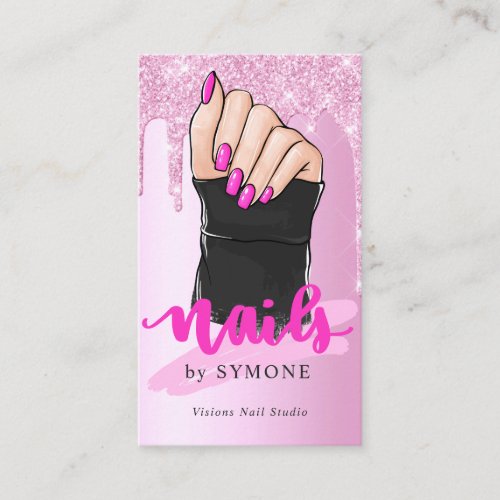 Nail Tech Nail Artist Salon Pink Glitter Dripping  Business Card