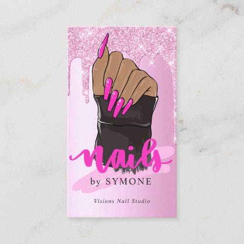 Nail Tech Nail Artist Salon Pink Glitter Dripping  Business Card